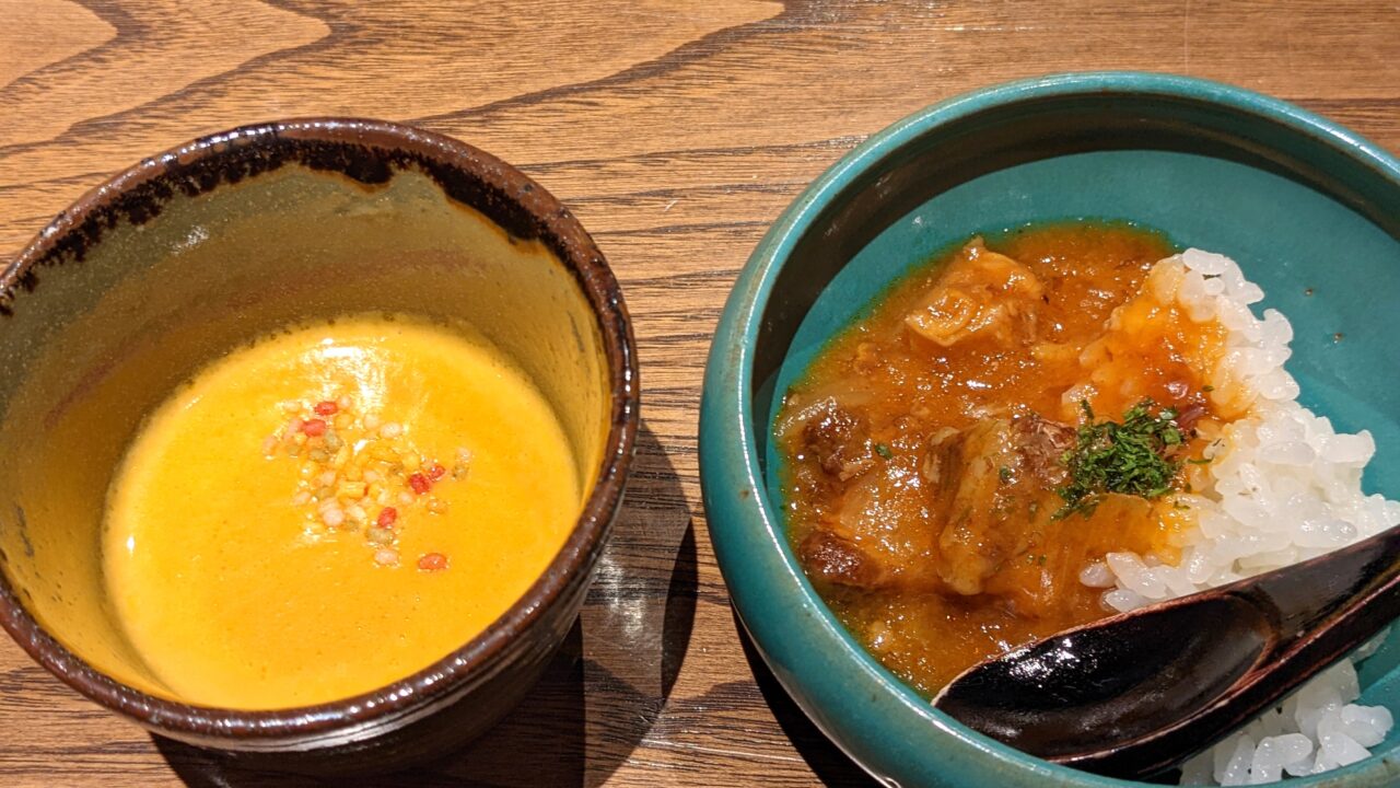 翠嵐ラグジュアリーコレクションホテル京都朝食（スープ、ビーフシチュー）