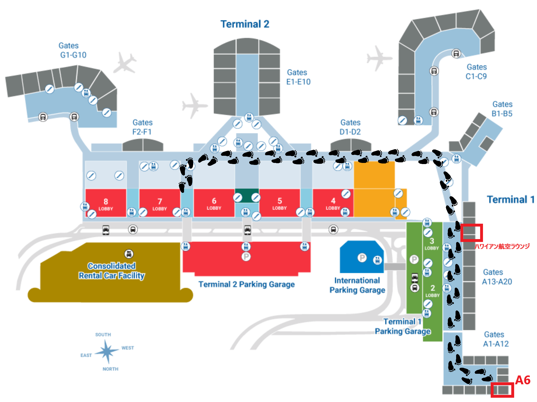 ホノルル空港ターミナルマップ